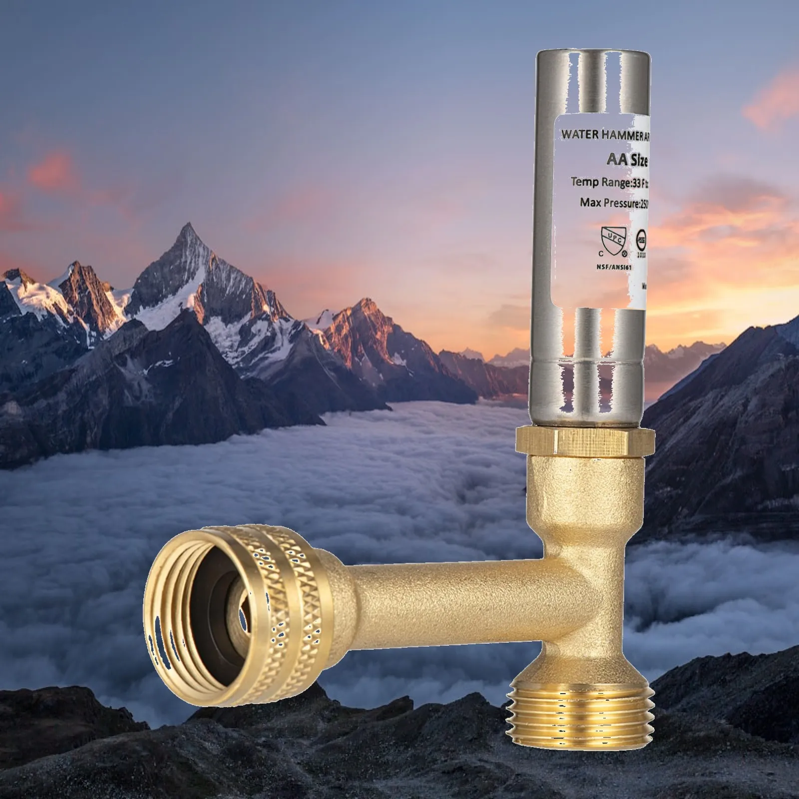 Universal Water Hammer Arrestor Hose Adapter Brass Noise Reducer 3/4 NH Connecting Valve for Washing Machine Laundry Tap