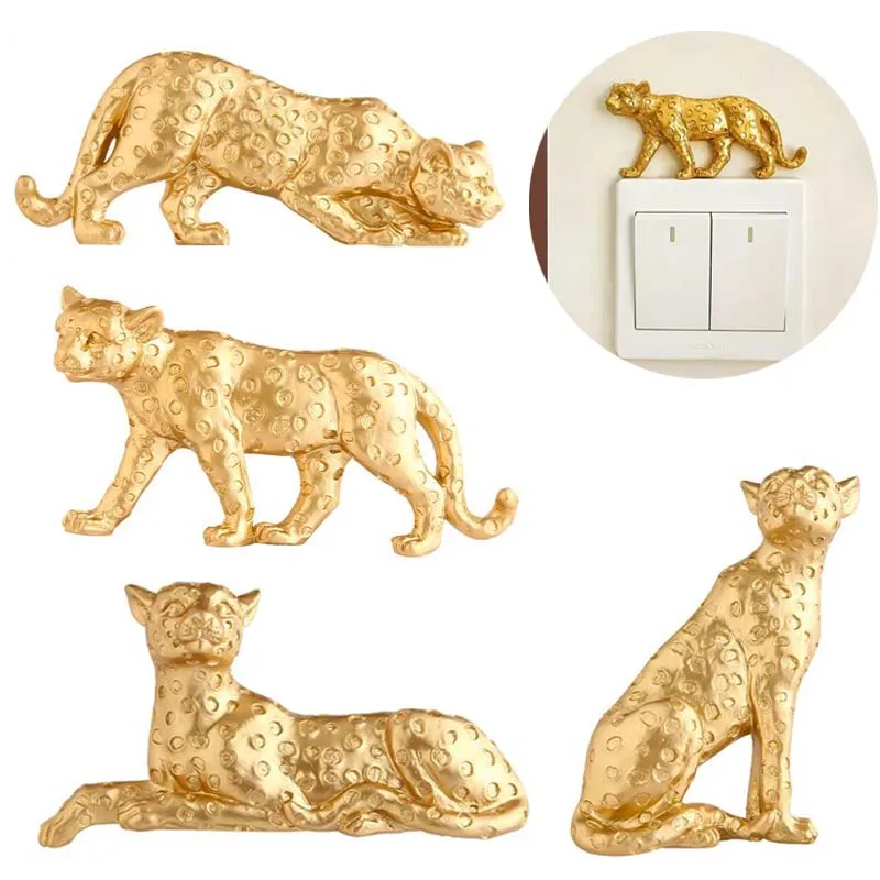 Leopard Light Switch Cover Decoration Self-Adhesive Detachable Resin Figurine Cute Animal Wall Decor for Living Room Entryway
