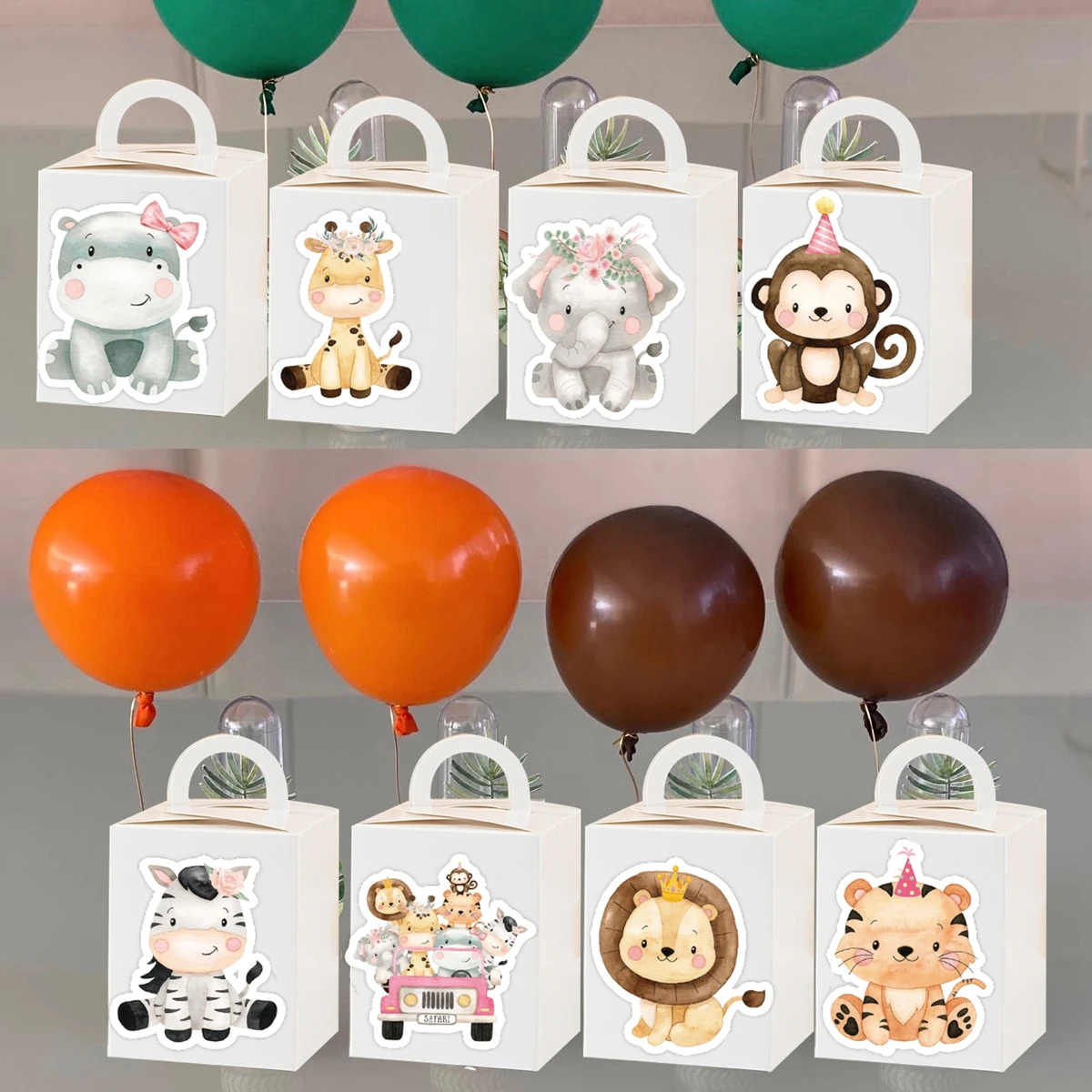24pcs Carton Animal Stickers Candy Box Sticker for Girl\'s Jungle Safari Happy Birthday Party Decoration DIY Packaging Supply