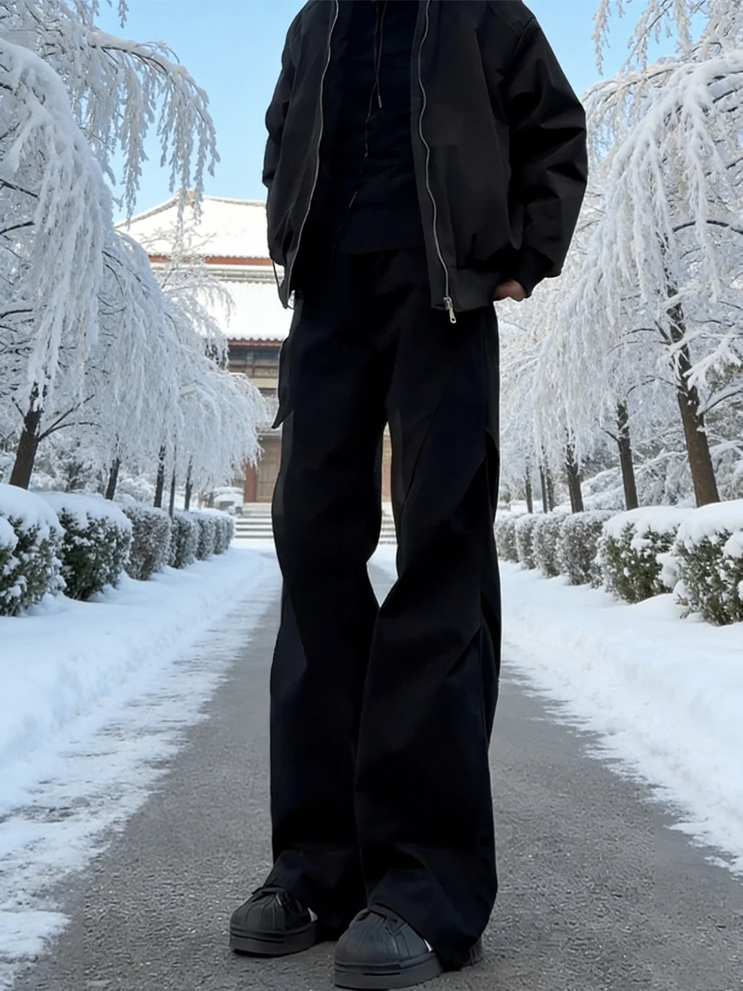 Cleanfit Men's Black Workwear Jeans Fleece Lined Straight Leg Micro Flared Pants High Street Style Autumn Winter Casual Trousers