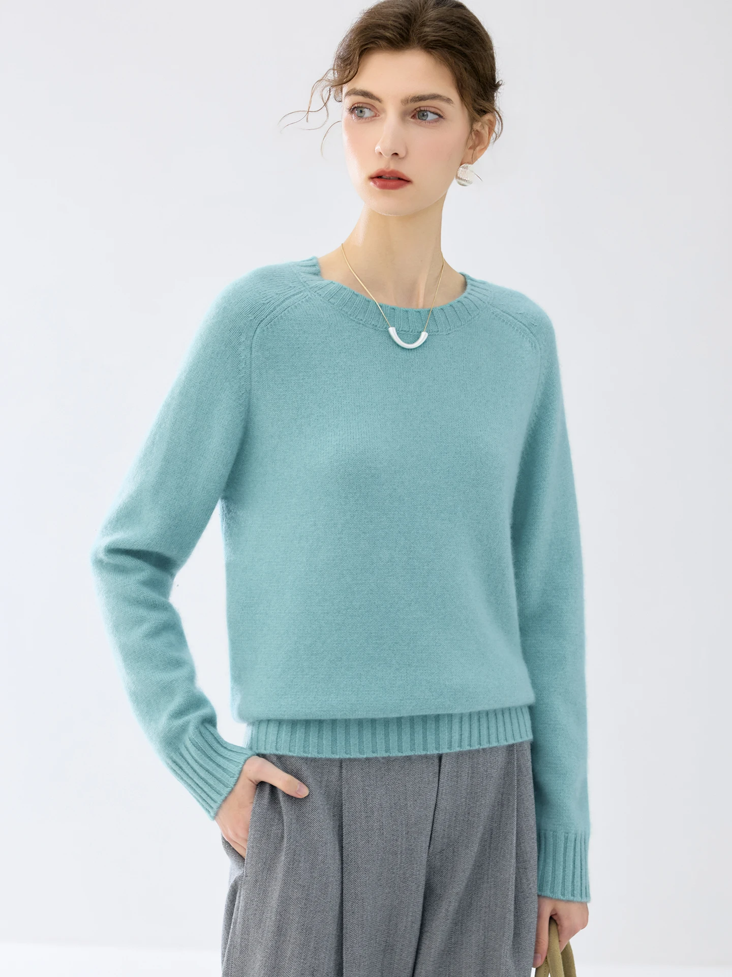 Minimalist Female Mock-Neck Pullover Knitwear Autumn Winter Woman 100% Cashmere Raglan Sleeve Loose Soft Basic Fashion Clothing
