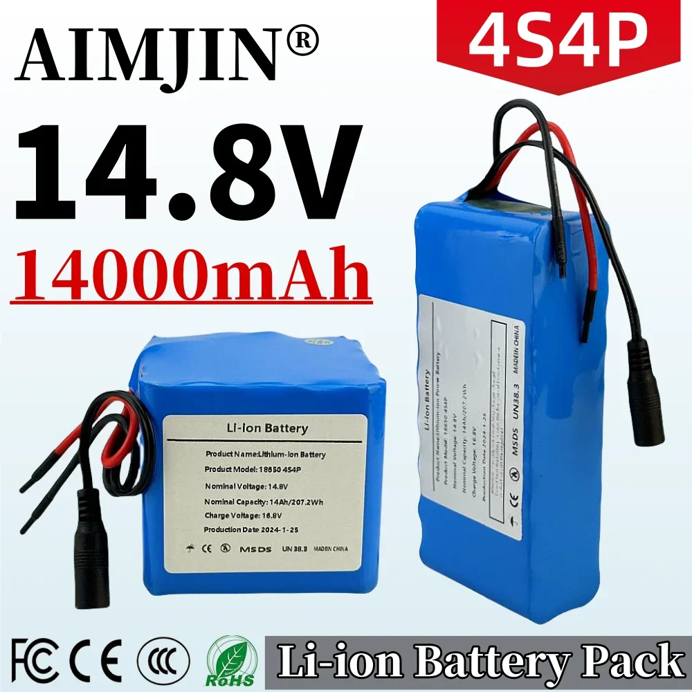 

18650 4S4P Li-ion Power Battery 14.8V 14Ah Rechargeable Battery With BMS For LED Night Fishing Light Heater Miner's Light Amplif