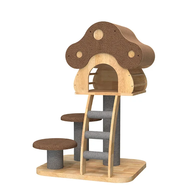 Small solid wood mushroom B cat climbing frame nest rubber wood cat grinding claw column corrugated  pet supplies