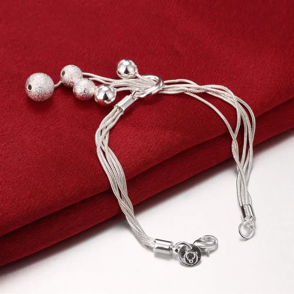 Factory direct fashion 925 Sterling Silver Exquisite Snake chain hanging frosted beads Bracelet for woman designer jewelry gifts