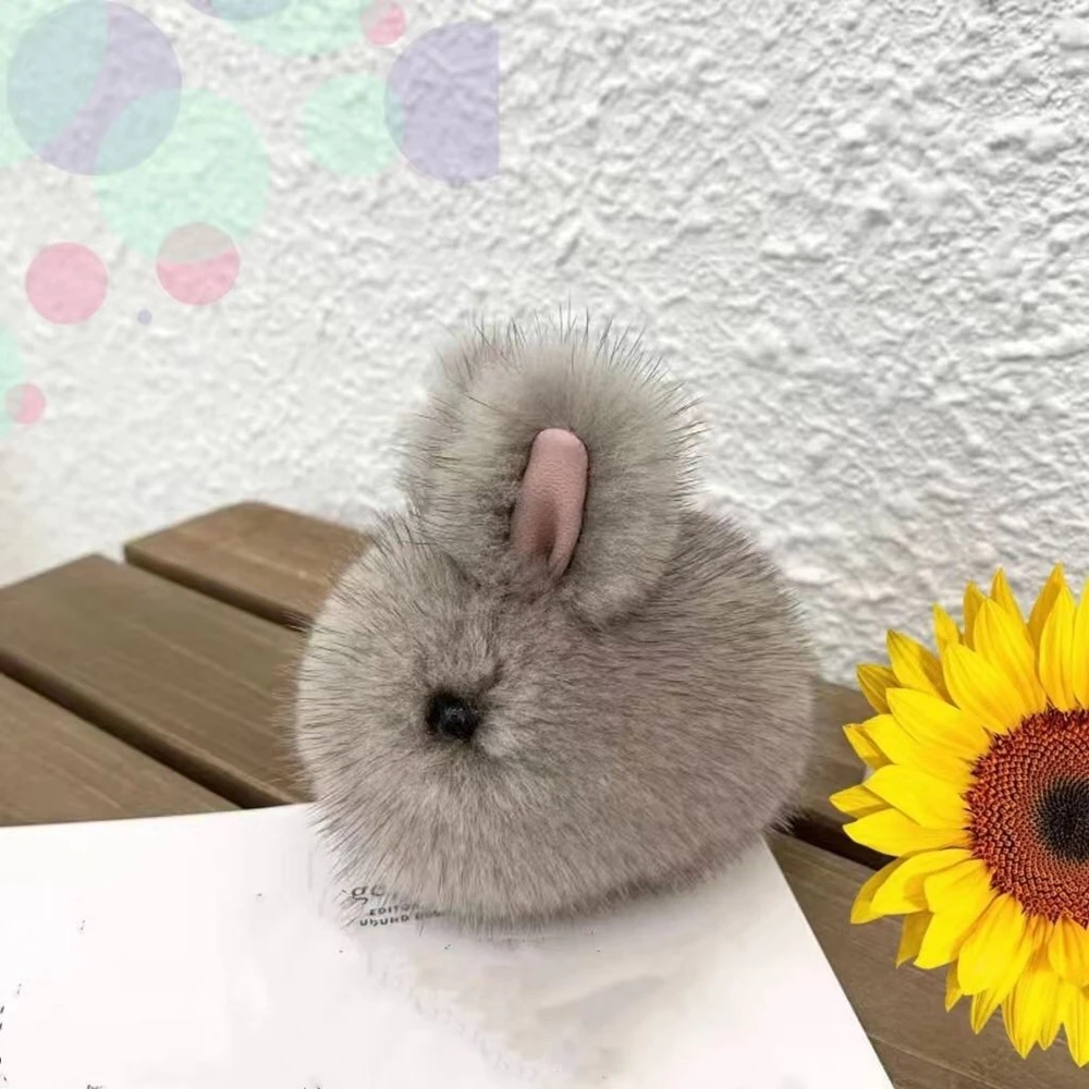 5CM High Quality Kawaii Plush Keychain Cute Mink Fur Angora Rabbit Long-haired Rabbit Soft Pendant Handbag Car Key Holder Toy - Image 3