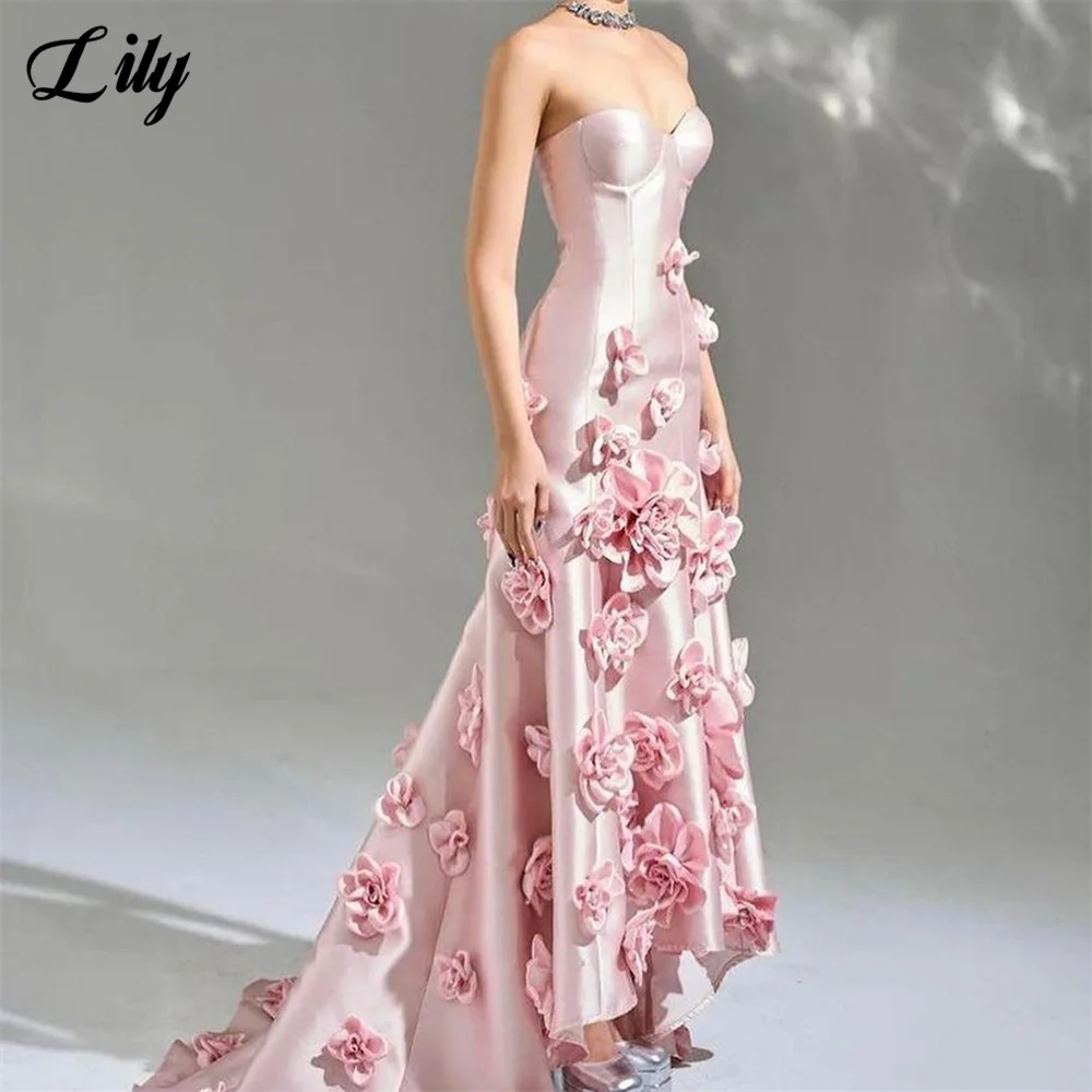 Vestido de fiesta con manchas de color rosa de lirio, vestidos de fiesta con forma de corazón, vestidos de celebridades sin mangas, vestido de fiesta de boda con flores en 3D, vestido de fiesta de boda