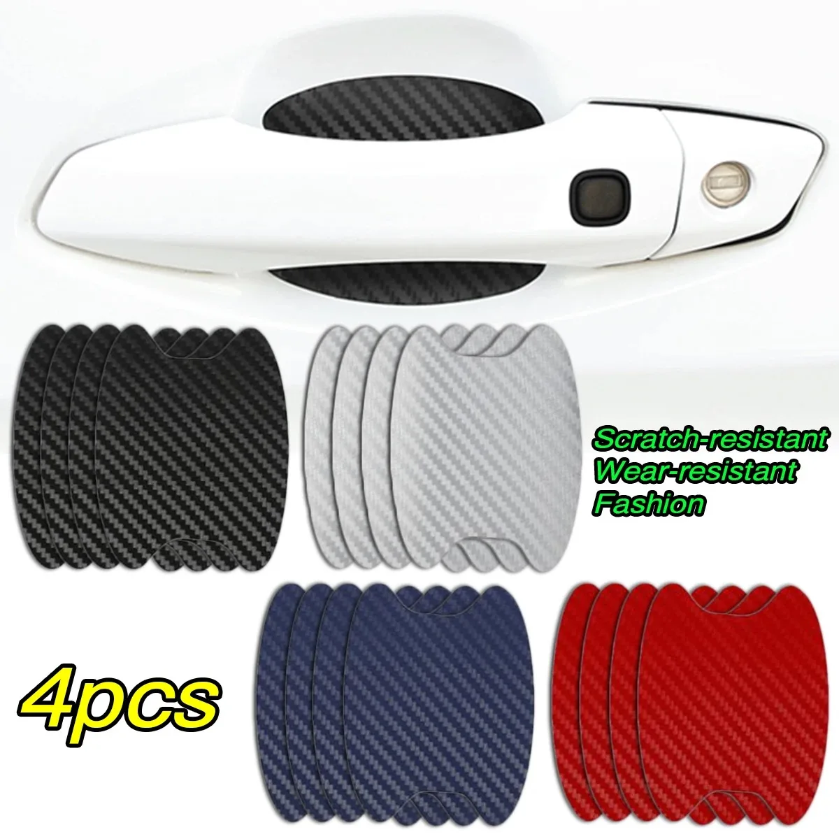 

4PCS Car Door Handle Cover - 3D Carbon Fiber Anti-Scratch Protector, Universal Car Accessory – Fits All Models, Sedan/SUV/Truck