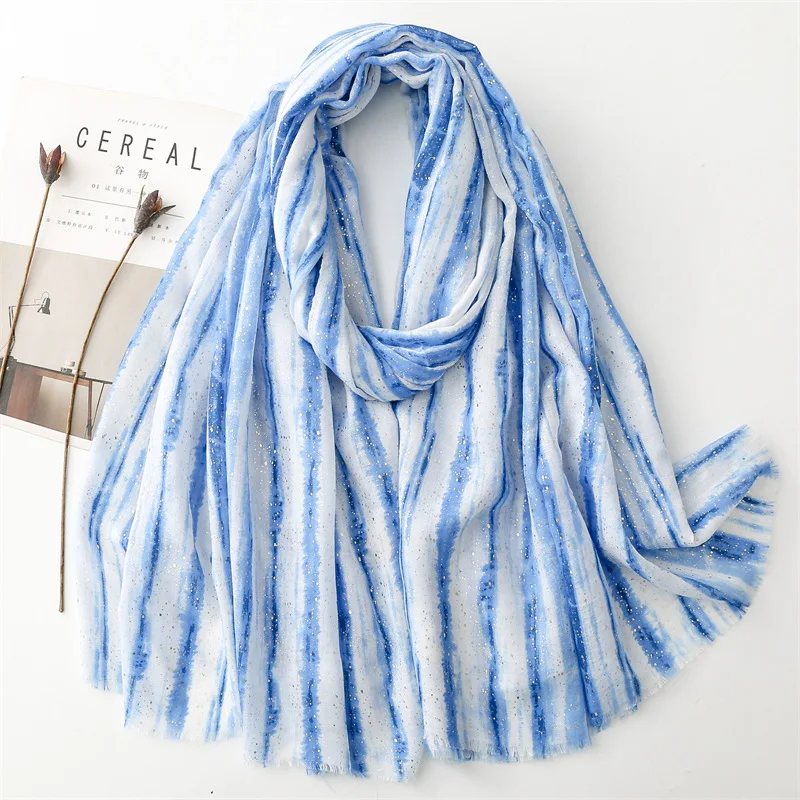 2024 Spain Ombre Striped Line Glitter Viscose Shawls Scarf Lady High Quality Wrap Pashmina Stole Bufandas Muslim Hijab 180*90Cm