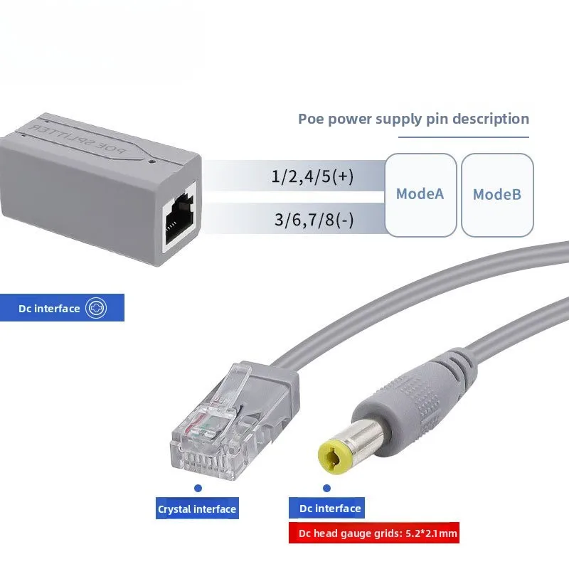 Standard POE Splitter Injector 48V to 12V 1.2A Power Supply with DC5.5*2.1MM Jack Compatible for 10/100Mbps POE Cameras