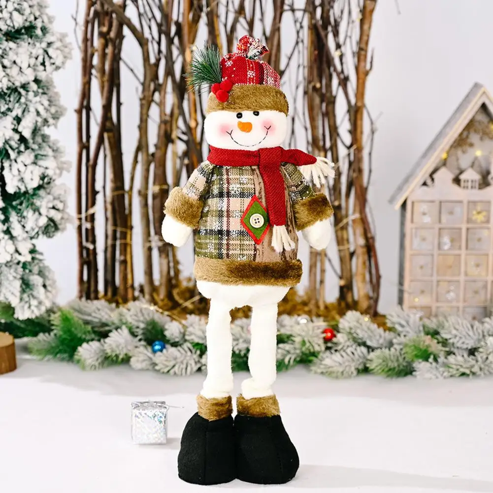 

Soft Plush Doll Santa Claus Doll Charming Telescopic-leg Christmas Doll Figurines Snowflake Plaid Cloth Holiday for Home