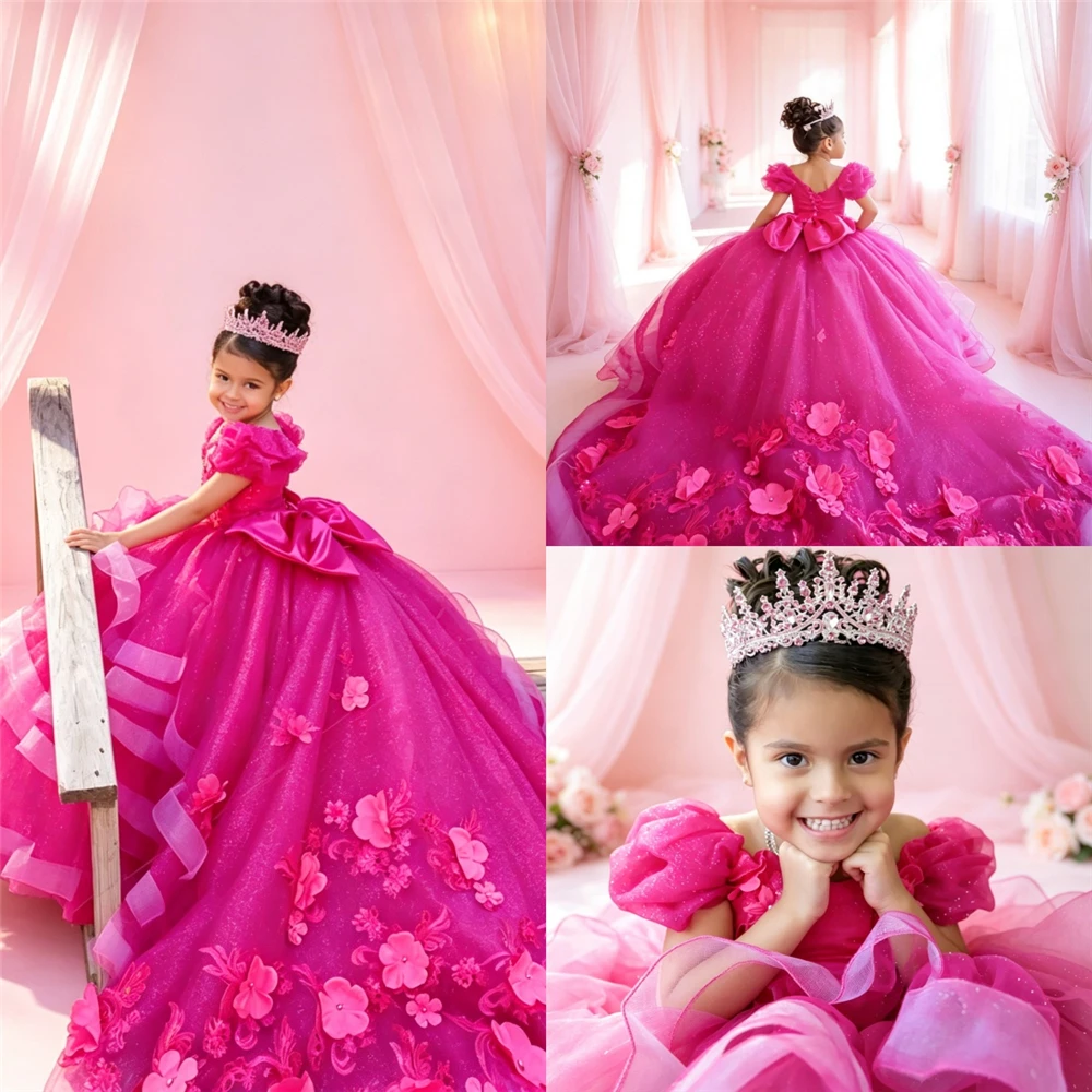 Quality Luxury Flower Girl Dress Tulle Fluffy for Wedding Little Princess Exquisite Appliques Kids Birthday Party Evening Gowns