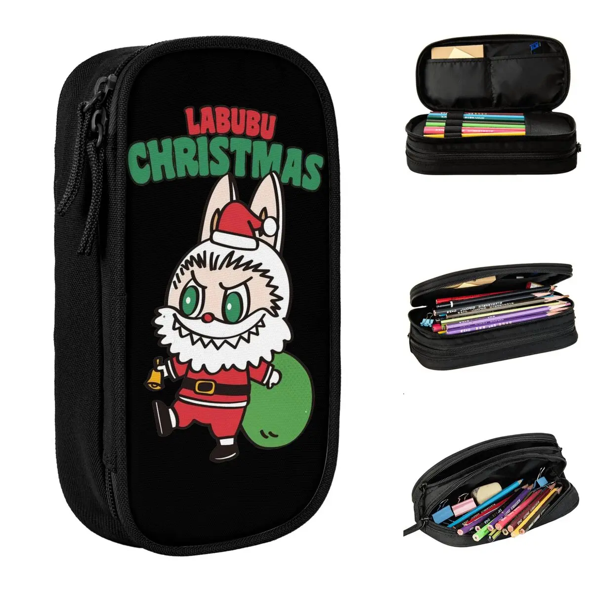 Pop Mart Labubu Christmas Noel Popmart Pencil Cases Pen Holder Bags for Student Large Storage Students Zipper Pencilcases