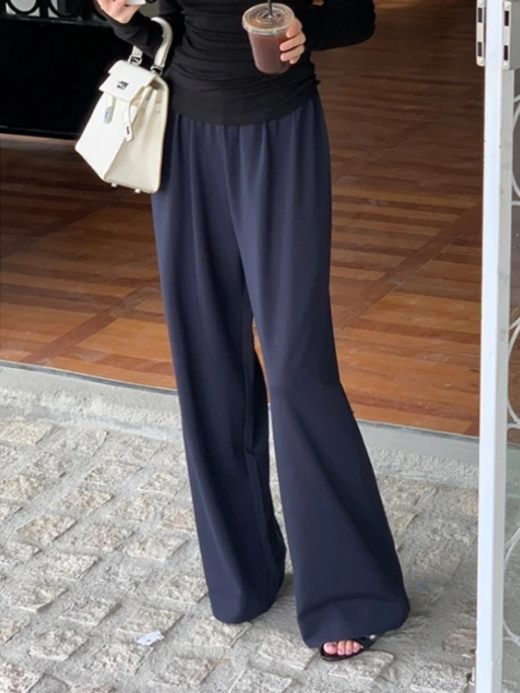 2026 Spring Autumn Minimalist Elegant Relaxed Fit Wide Leg Women Pants Loose Figure Flattering Casual Long Trousers Daily Wear