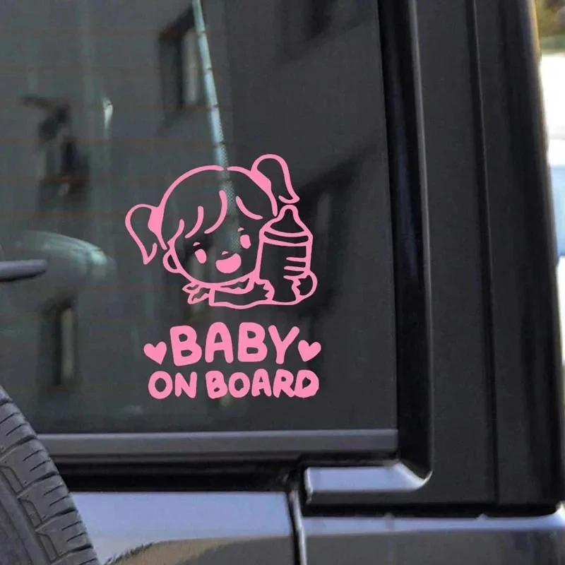 Cute Double Ponytail Girl Baby On Board Car Window Vinyl Sticker, Sweet Heart Accent Safety Warning Decal