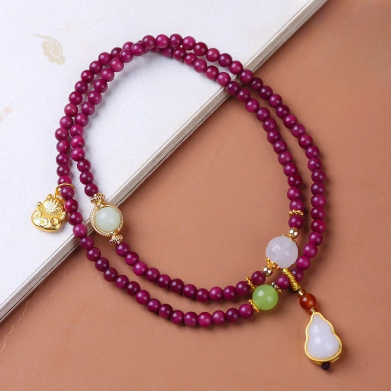 Natural white jade Bodhi root high throwing purple jade Bodhi round beads with gold silk jade lotus multi-circle bracelet.