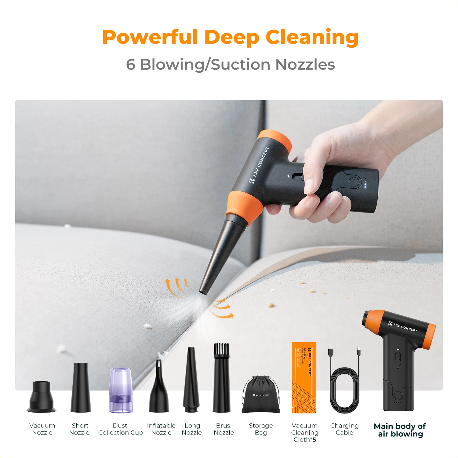 K&F Concept Electric Air Duster Cordless Compressed Air Blower Suction untuk Komputer, PC, Keyboard Laptop, Mobil, Pembersih Debu Kamera