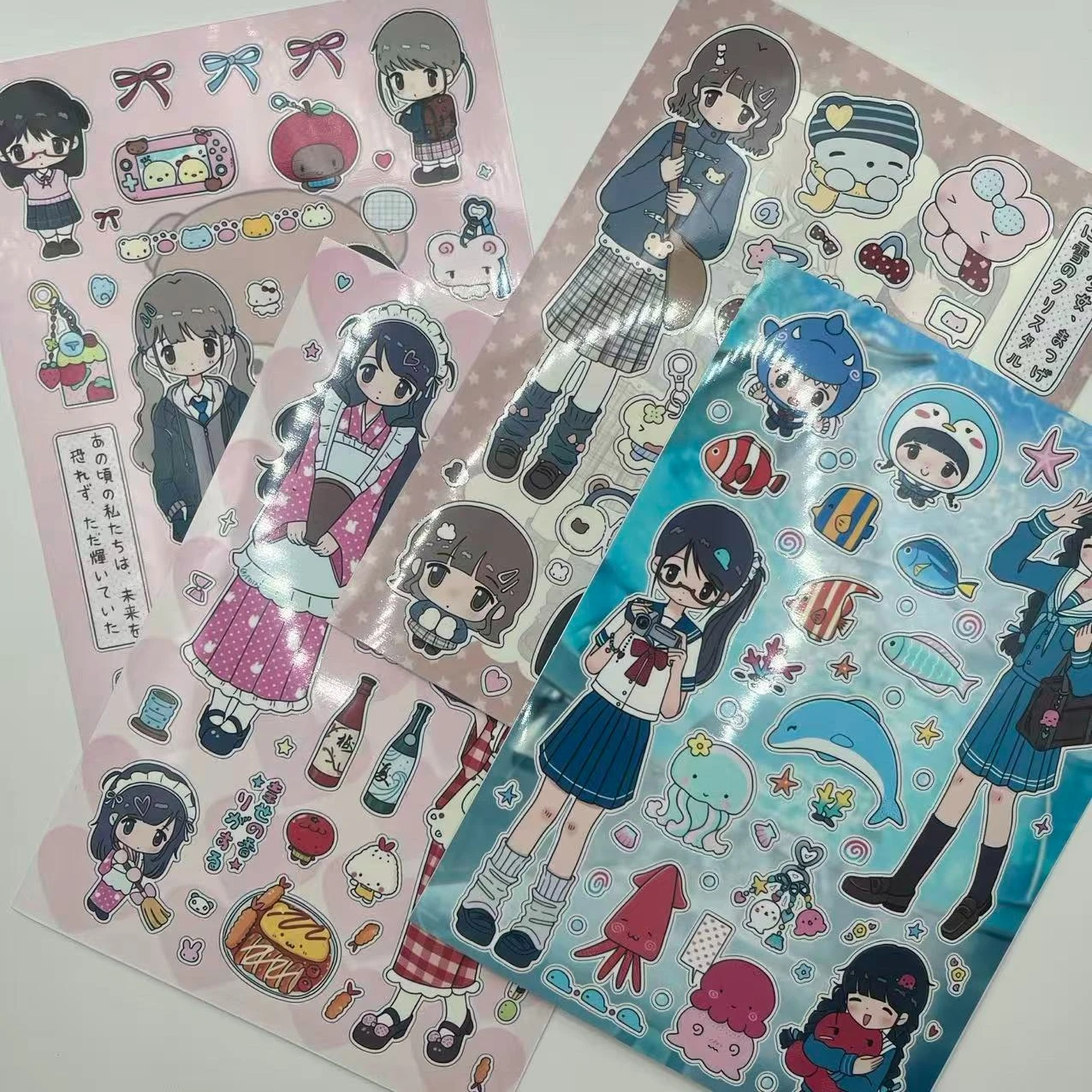 Girl Life Cute Cartoon Skiing Daily Collage Character Goo Card Sticker DIY Decoration Manual
