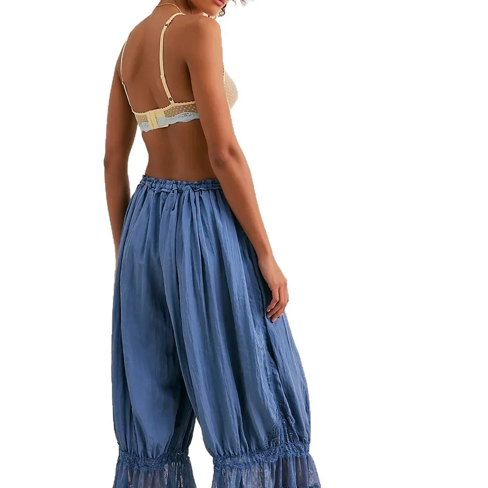 Dstring Knitted Casual Trousers Polyester Fiber Pant Women's High Waist Loose Fit Bloomers Cropped Pants