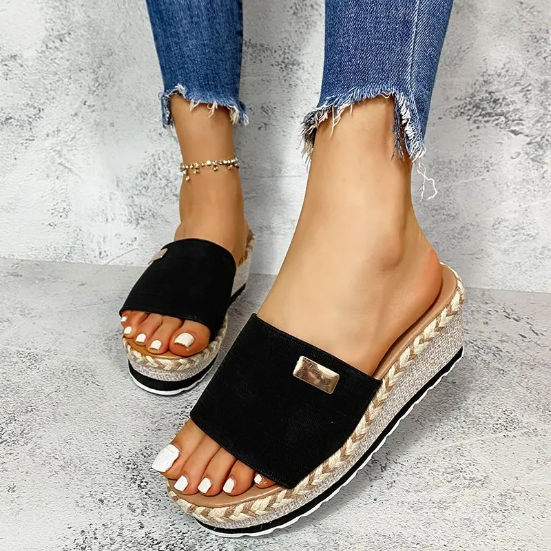 Summer Wedges Slippers Platform High Heels Women Slipper Ladies Outside Shoes Basic Clog Wedge Slipper Flip Flop Sandals