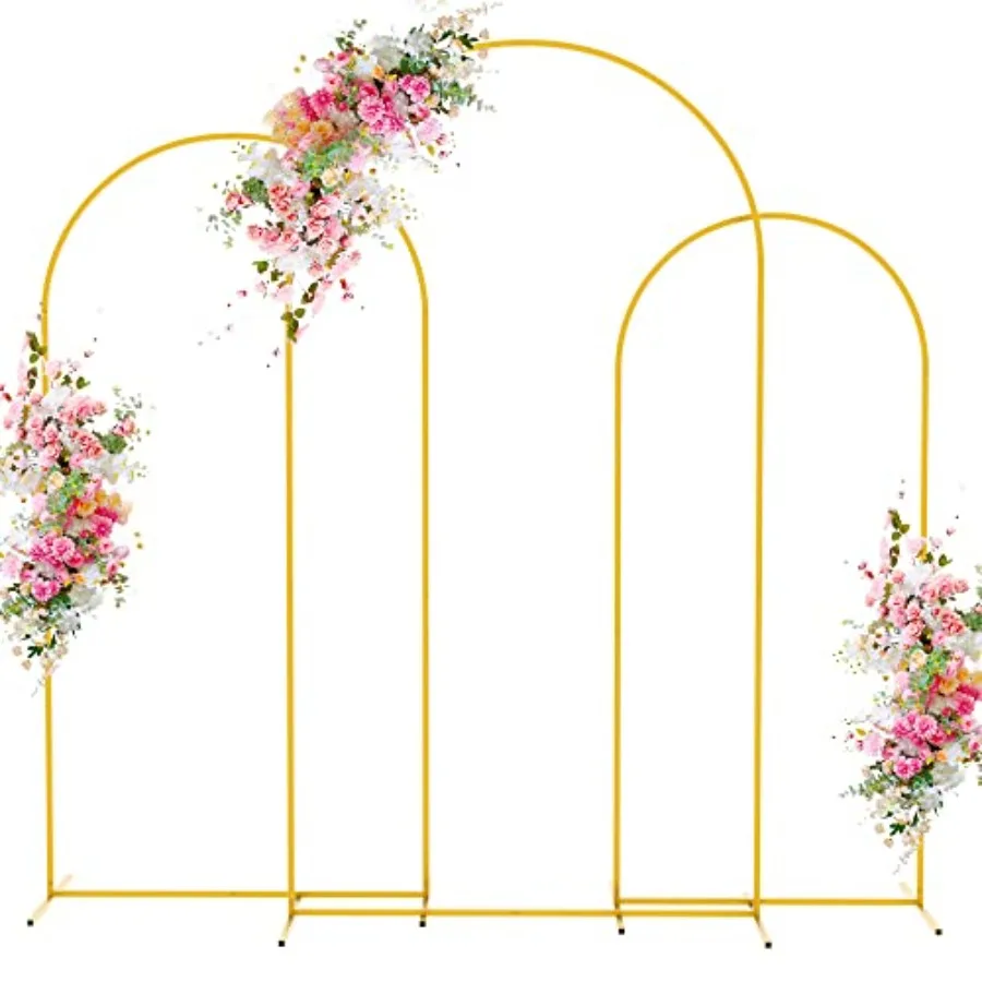 

Wedding Arch Backdrop Stand set of 3: 7.2FT, 6.6FT, 6FT gold metal stands for wedding ceremony, baby shower, birthday party dec