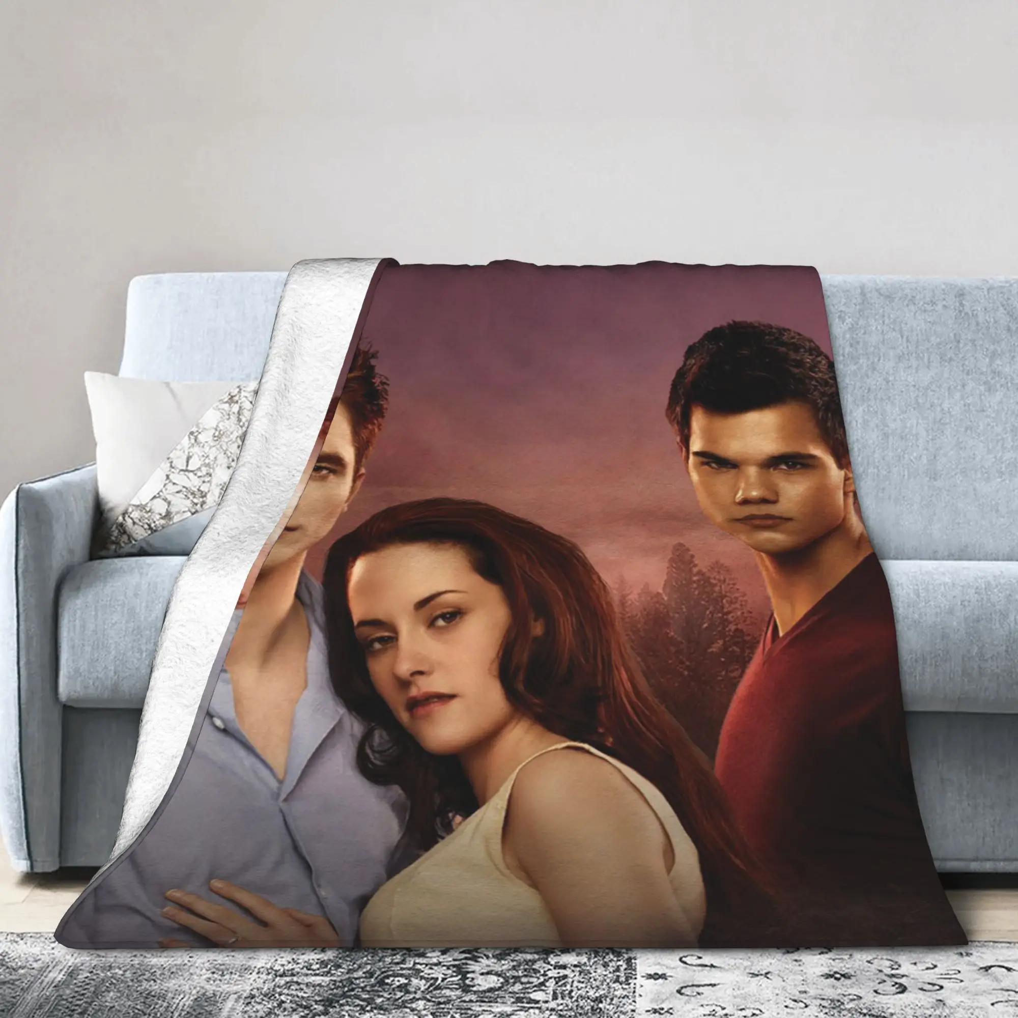 Edward Bella Jacob Black Flannel Throw Blanket The Twilight Saga Movie Blanket for Sofa Bedroom Warm Plush Thin Quilt