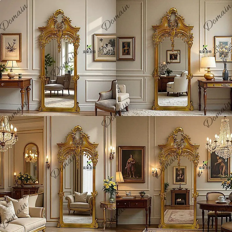 Baroque Full Length Mirror Handmade French Vintage Floor Standing Dressing Mirror for Home