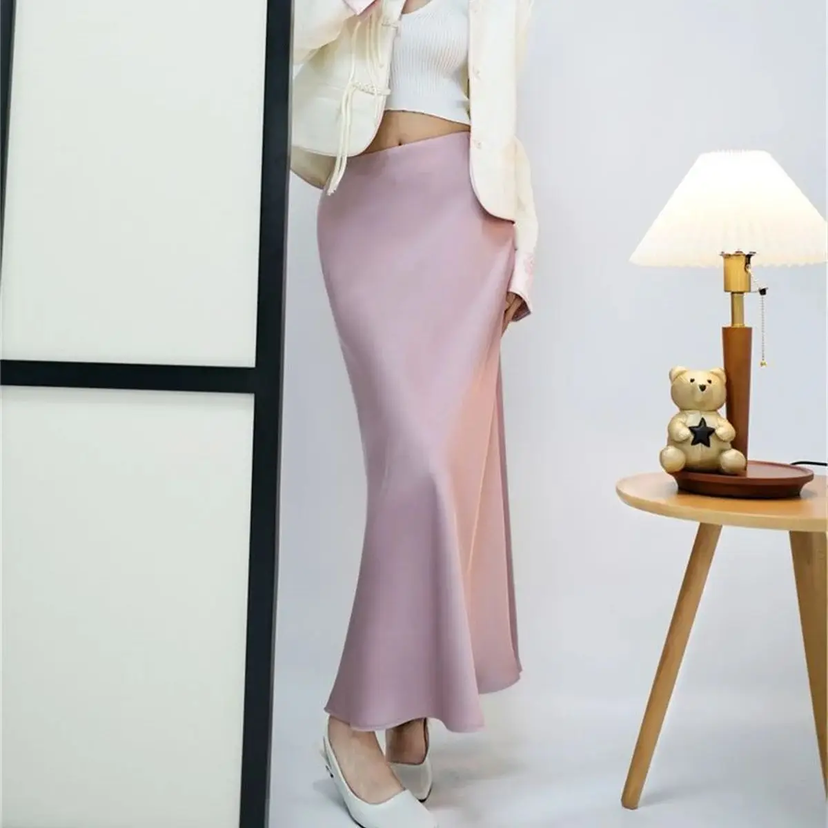 Femmes élégantes queue de poisson Satin jupe mode française solide taille haute jupes bureau dame mince vêtements femme décontracté bas de fête