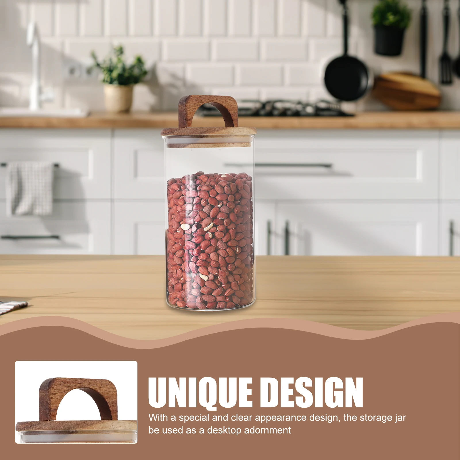 

Transparent Glass Tea Jar Wood Lid Airtight Storage Container For Coffee Beans Dried Food Kitchen Canister Sealed Jar Glass Food