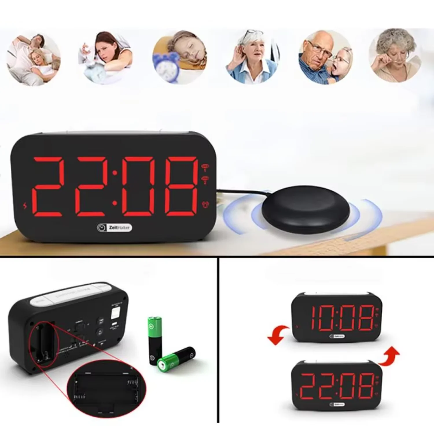 

Loud Alarm Clock Heavy Sleepers Vibrating Alarm Clock with Bed Shaker Deaf and Hard of Hearing Night Light Alarm Clock