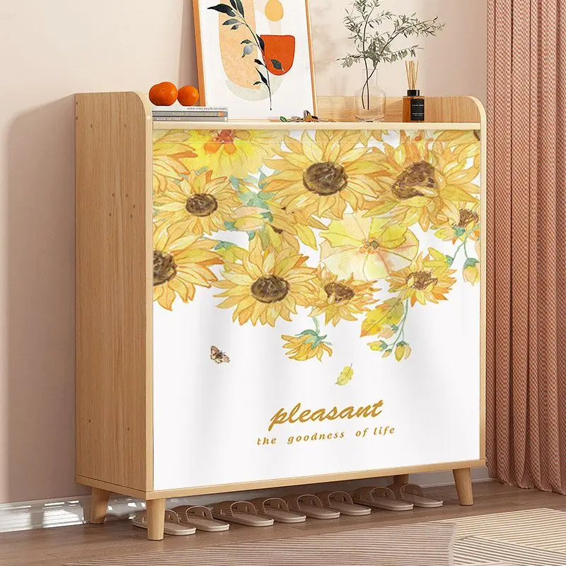 VIKAMA Cartoon Potted Plant Cloud Sun Shoe Cabinet Cover Curtain No-Drill Hook-and-Loop Dust Cover Cupboard Storage Decor