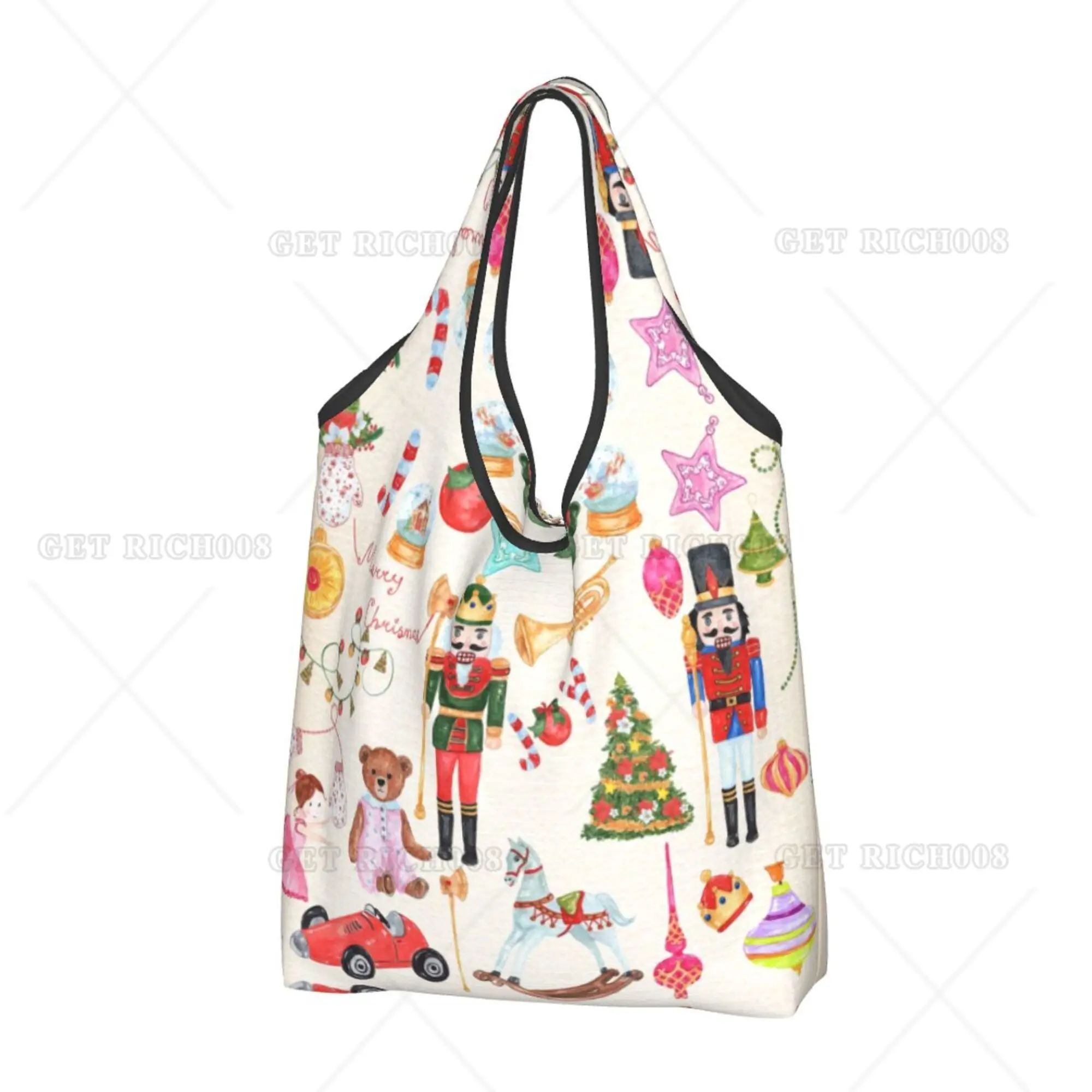 Natale schiaccianoci Cartoon Shopping Bag pieghevole Tote Bag borse della spesa riutilizzabili per Outdoor Eco Bag per le donne regalo di natale