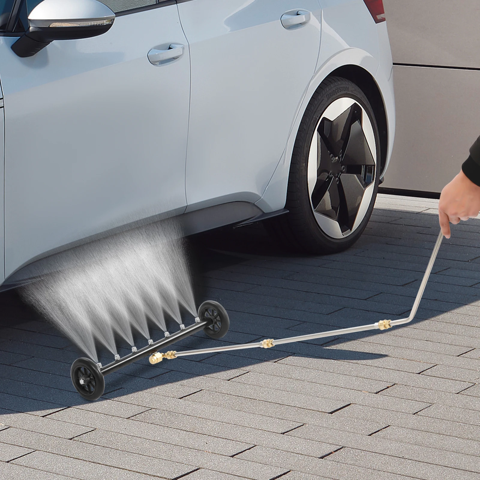 Black 2-In-1 Pressure Washer Attachment(Pure Copper Self-Locking Nut) - 5-In Wheels&Adjustable Nozzle, For Cars/Driveways