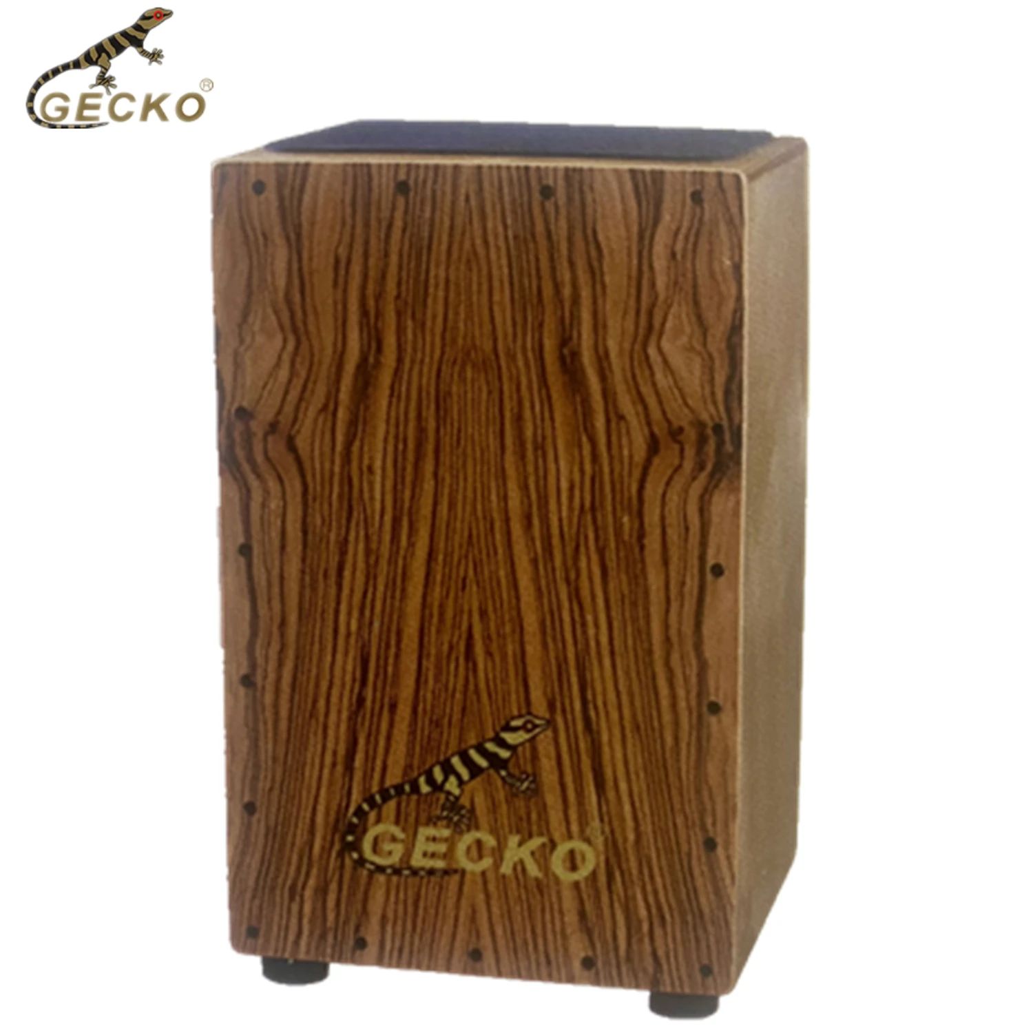 

Steel string cajon drum producing by GECKO brand percussion instrument Zebra wood