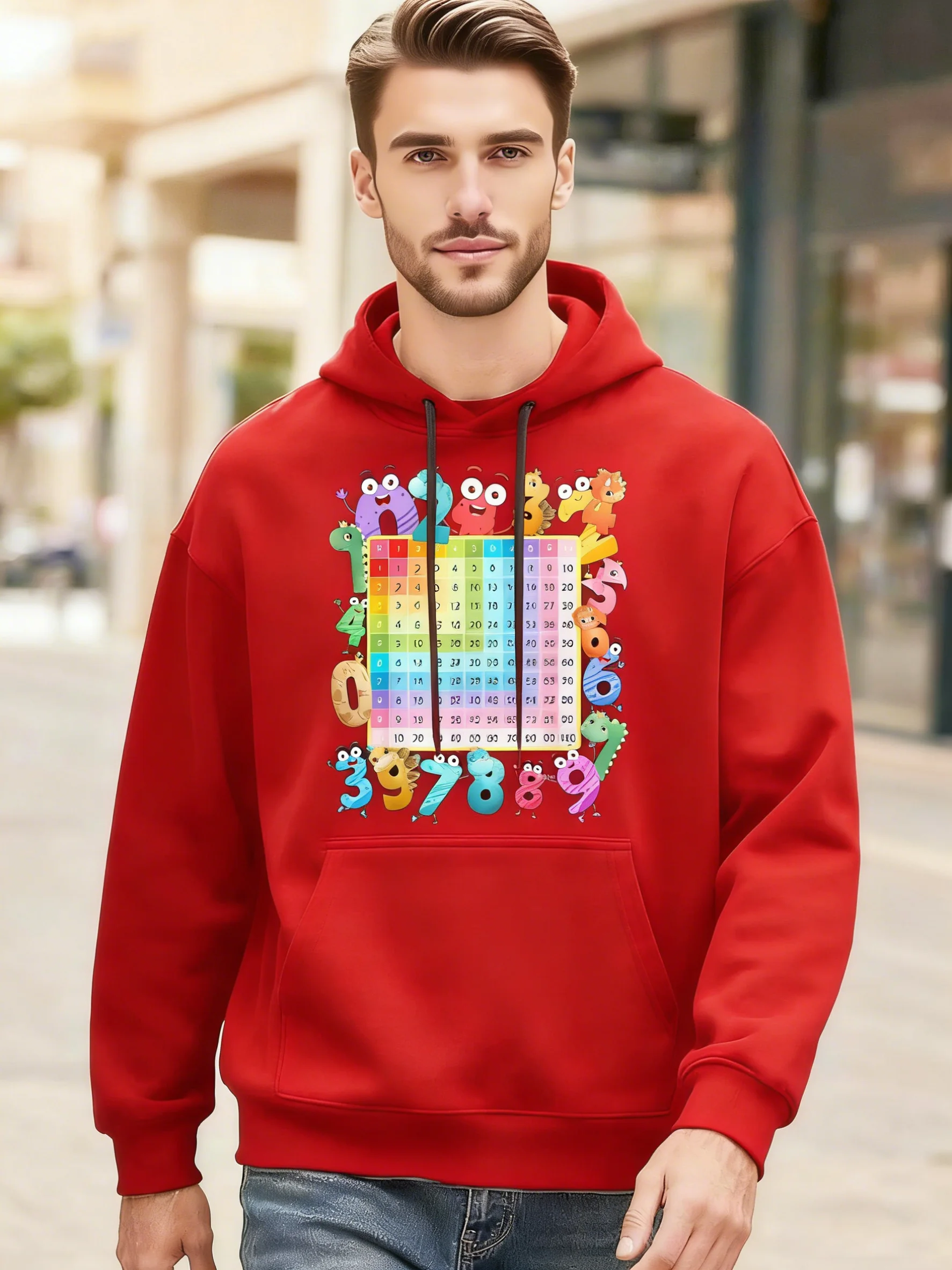 Men's Fun Dinosaur Math Hoodie with 1-10 Multiplication Table Chart