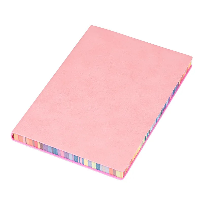 1pc A6 Soft Leather Cover Rainbow Edge Notebook with 100 Sheets Office School Student Work Meeting Record Book Office Diary