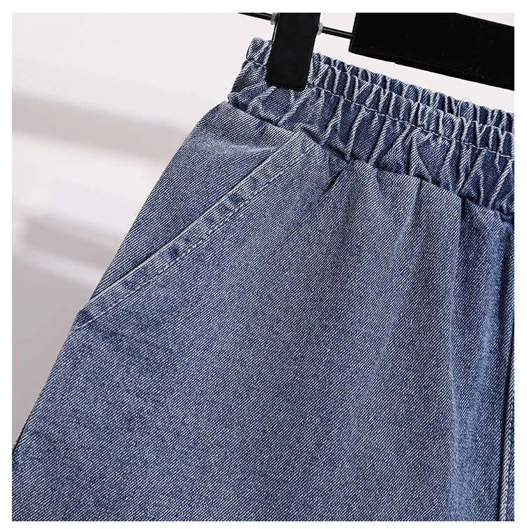 AOSSVIAO 2026 Sommer Damen Baumwoll-Denim-Shorts Figurformend Elastischer Bund Locker Weites Bein Dünne Schlitz-Jeans Freizeithose – Detail 6