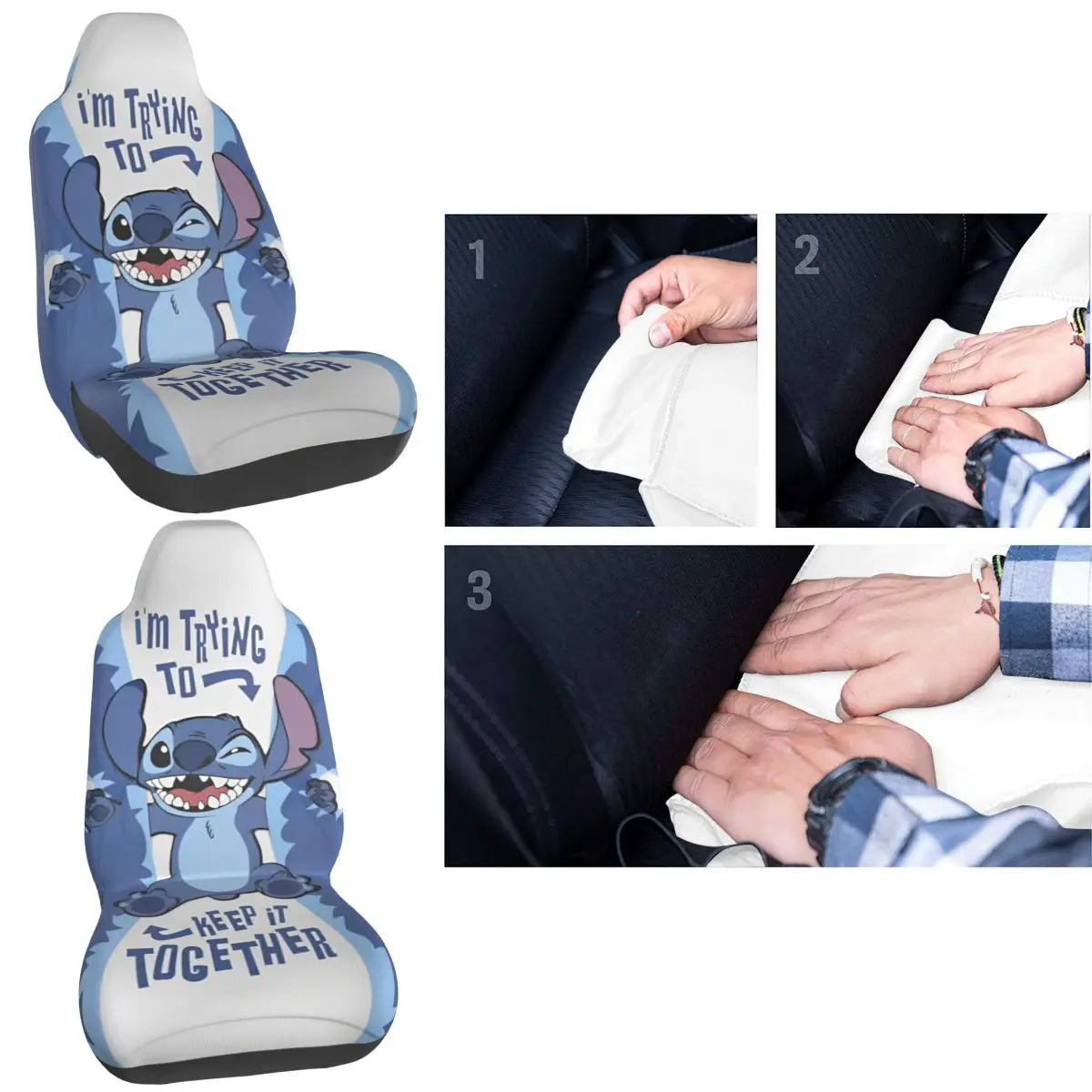 غطاء مقعد السيارة من Stitch and Angel، أغطية مقاعد مرنة على شكل رسوم متحركة أنيمي، مفردة عالمية مناسبة للشاحنات والسيارات والسيارات
