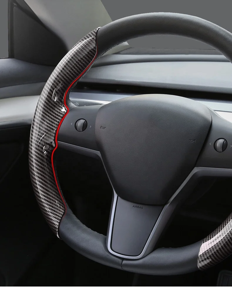 Carbon Fiber Steering Wheel Cover Protector Modification Accessories 2024 for Model Y 3