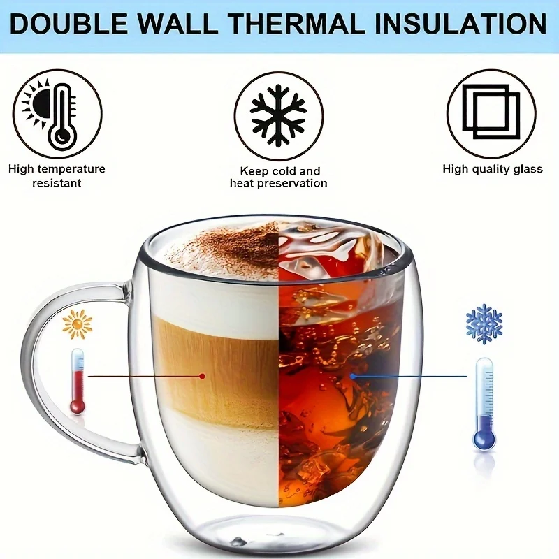250ml Premium Double-Walled Borosilicate Glass Coffee Mug with Handle Heat Insulation High Temperature Juice Milk Coffee Cup