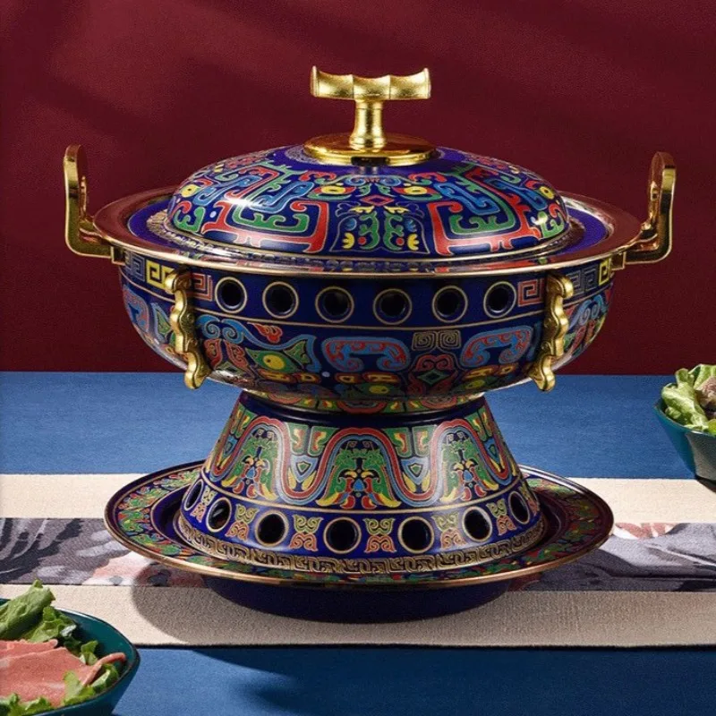 

Перегородчатая эмалированная медная кастрюля. Кухонная посуда, кастрюля из нержавеющей стали, старая пекинская монгольская вареная овечья шабу, горячие кастрюли