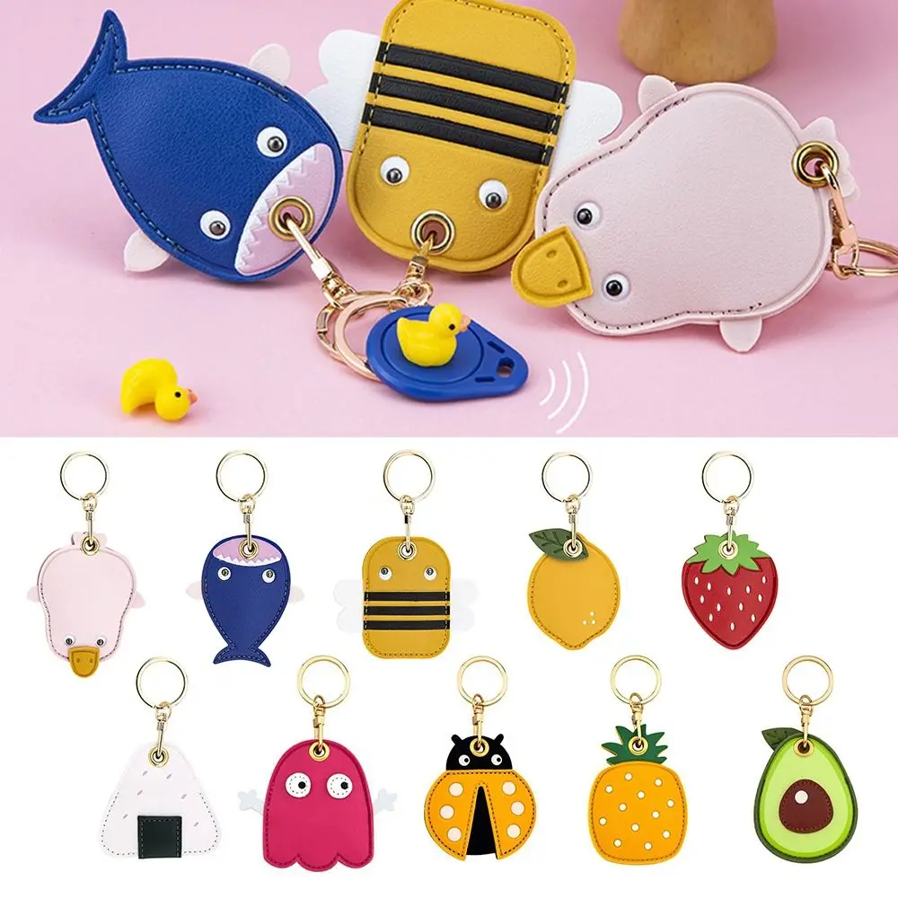 Useful Leather For Airtag Cartoon With Keychain Protective Sleeve Badge Card Holders Access Control Card Cover