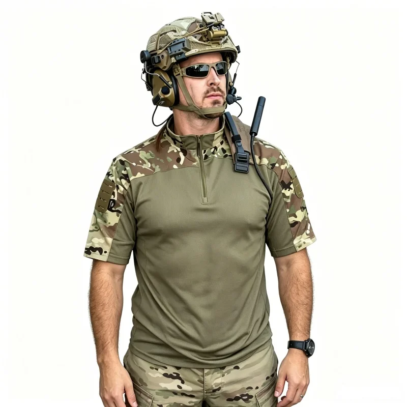 Men Summer Tactical Quick Dry T-Shirt Elastic Breathable Outdoor Sports Short Sleeve Crew Neck Tee Men Clothing