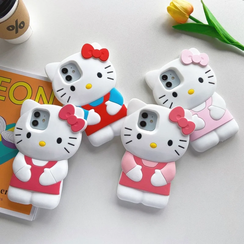 

Чехлы Sanrio Hello Kitty, 3d стереоскопический чехол для Iphone 15 14 13 12 11 Pro Max Mini Xr Xs 8 Plus, Мягкая силиконовая Противоударная задняя крышка