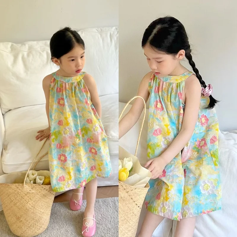 

Children's Pastoral Style Dress Summer Girls off-the-Shoulder Dress Children Shirt3-8One-Piece Delivery for Children's Clothing