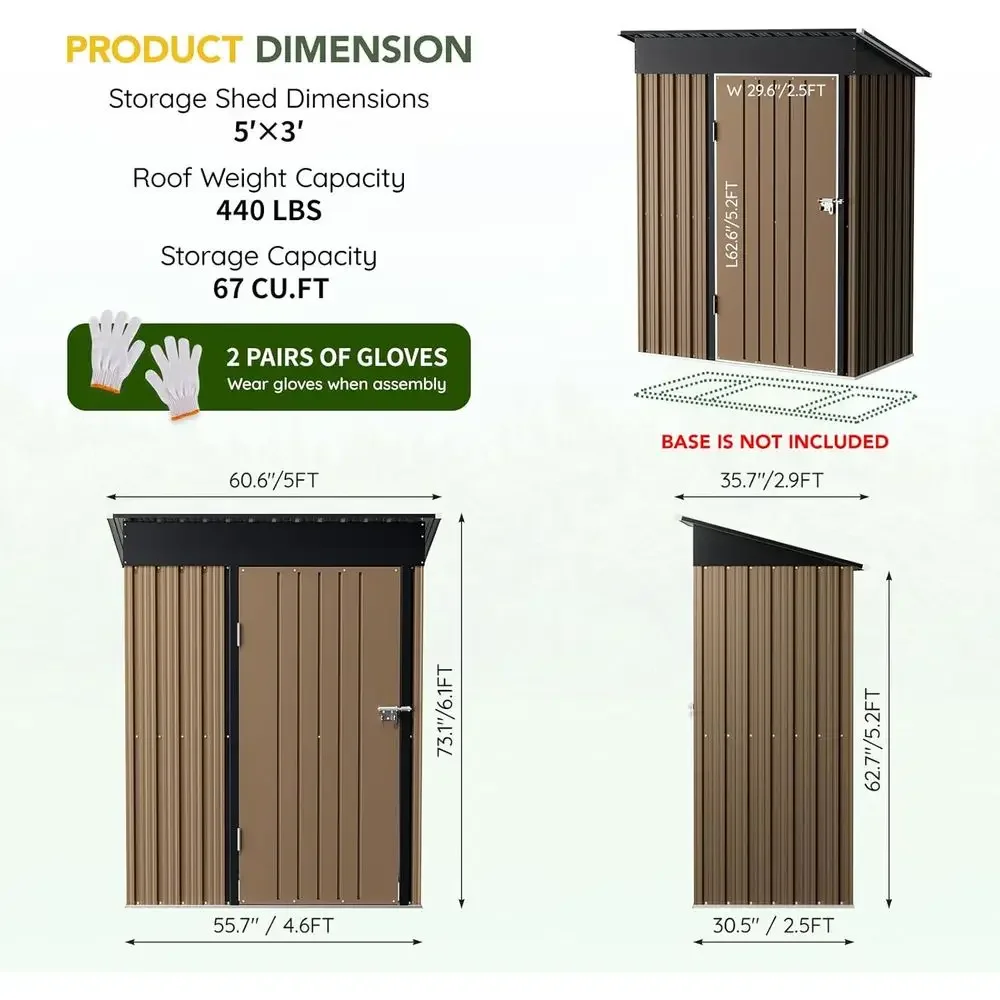 Compact Outdoor Steel Storage Shed - Lockable, Ideal for Tools, Garden, Patio, Utility, and Bike Storage, Brown