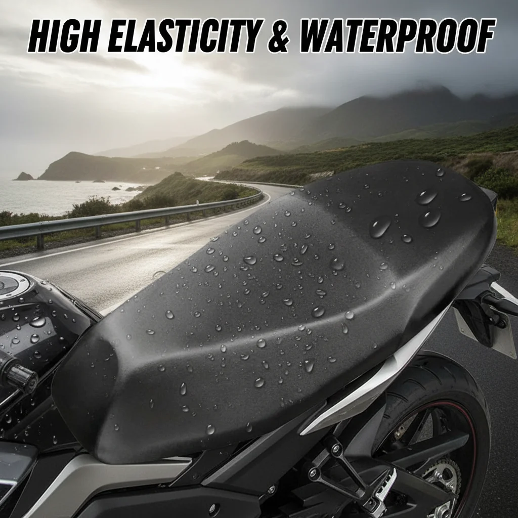 Motorcycle Seat Cover High Elasticity PU Leather Breathable Waterproof Universal Style 1 Piece