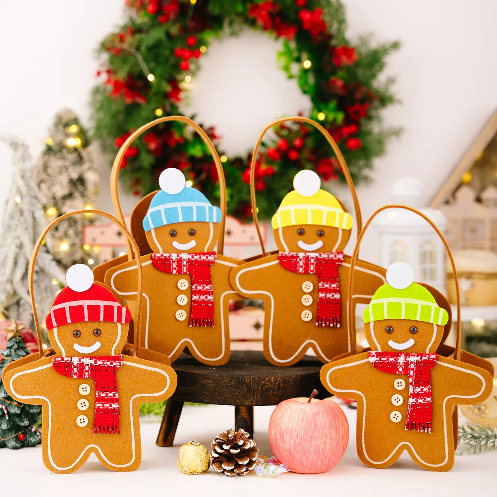 

Creative Christmas Decoration Cartoon Gingerbread Man Christmas Apple Tote Bag Christmas Children's Candy Bag Gift Storage Bag