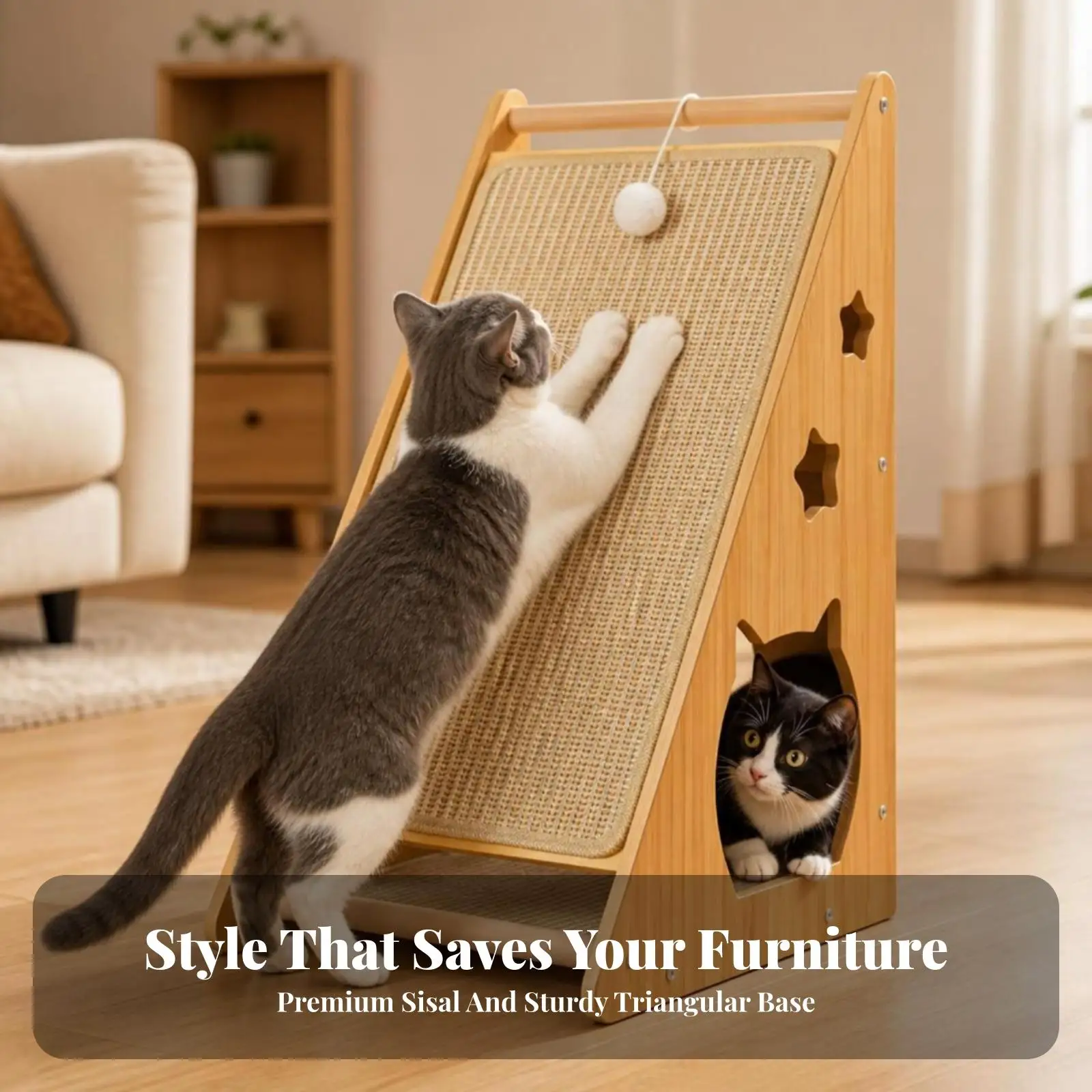 Cat Scratcher Board for Cats Large Sisal Scratching Post with Two Scratching Areas for Furniture Protection