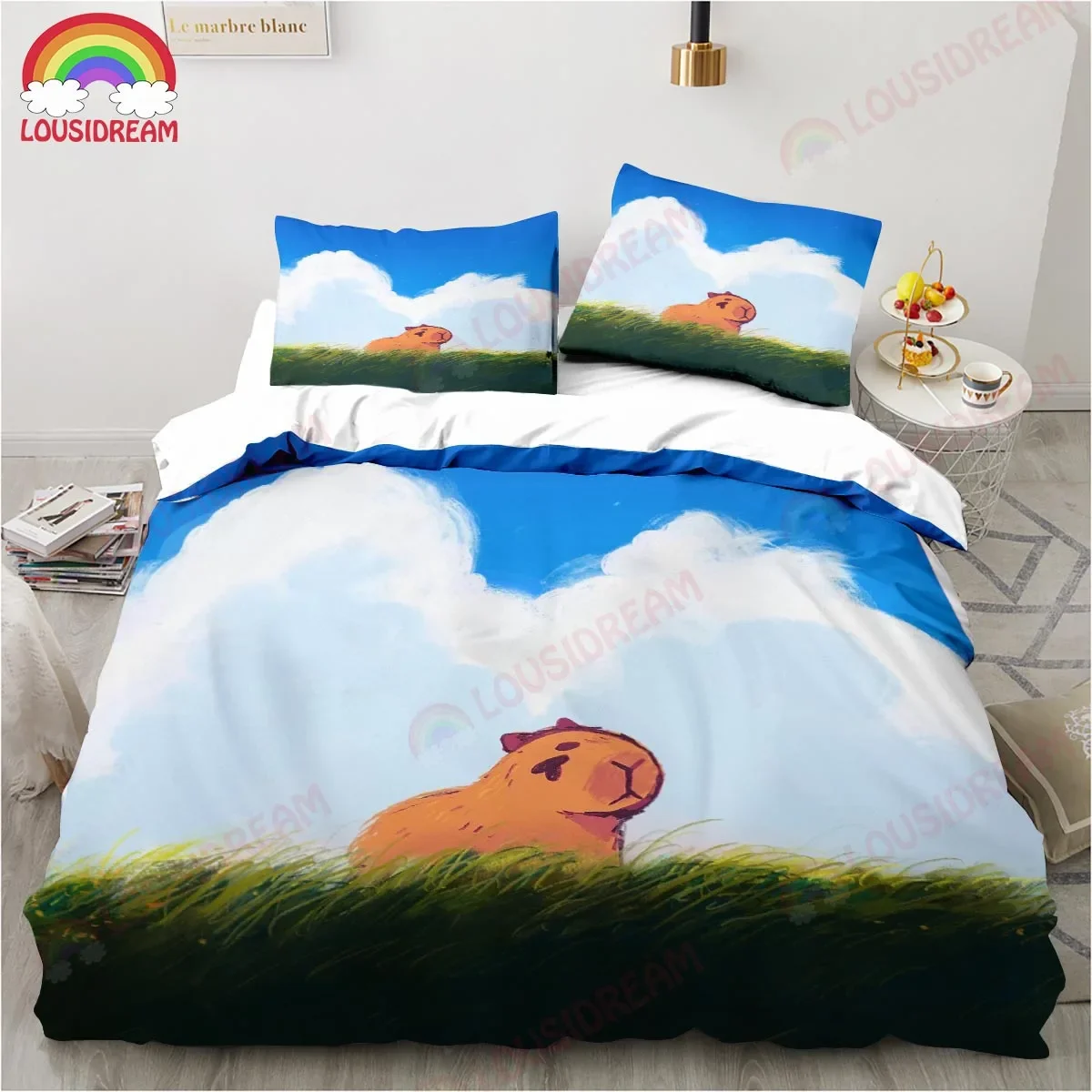 Imagem -02 - Desenhos Animados Capivara Cama para Crianças Engraçado Animal Cama Conjunto Rei Gêmeo Duplo Mircofiber ou Poliéster Edredão