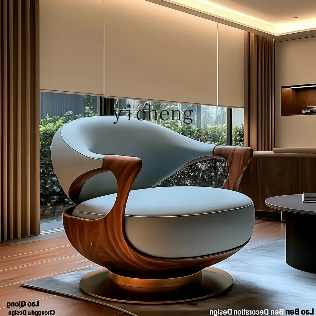 sa-11 single sofa Italian minimalist large flat floor living room walnut leather ingot chair